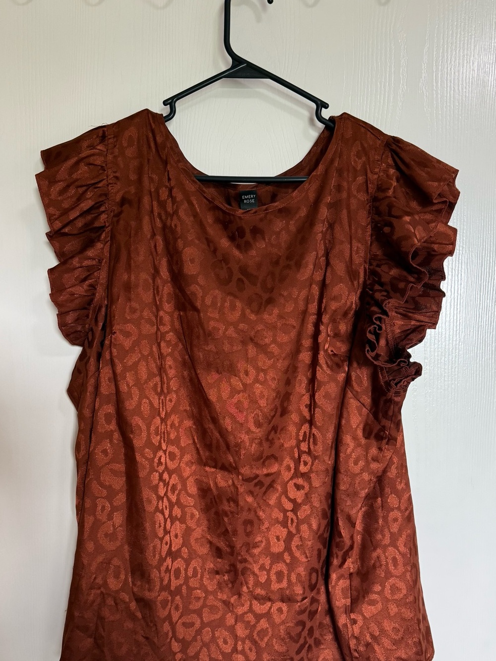 SHEIN Rust Jacquard Ruffle Sleeve Blouse